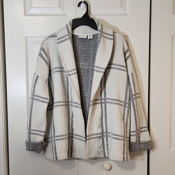 Adrienne Vittadini Women's Ivory & Gray Striped Wool Viscose Blend Cardigan SM - Picture 1 of 8